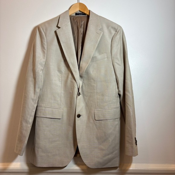 Banana Republic Reda Flexo Beige Italian Wool Blend Khaki Hopsack Blazer 38R NWT - Picture 1 of 16